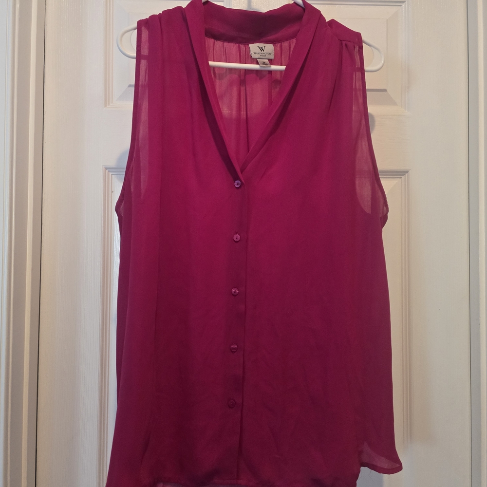 Worthington Pink Buttoned Sleeveless Blouse with Mandarin Collar